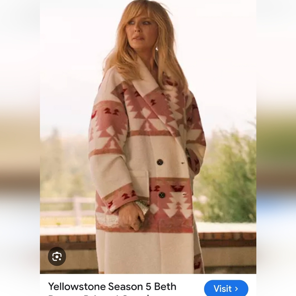 Beth Dutton (Yellowstone) Inspired Tribal Coat Women's Jacket Pink &White Cream
